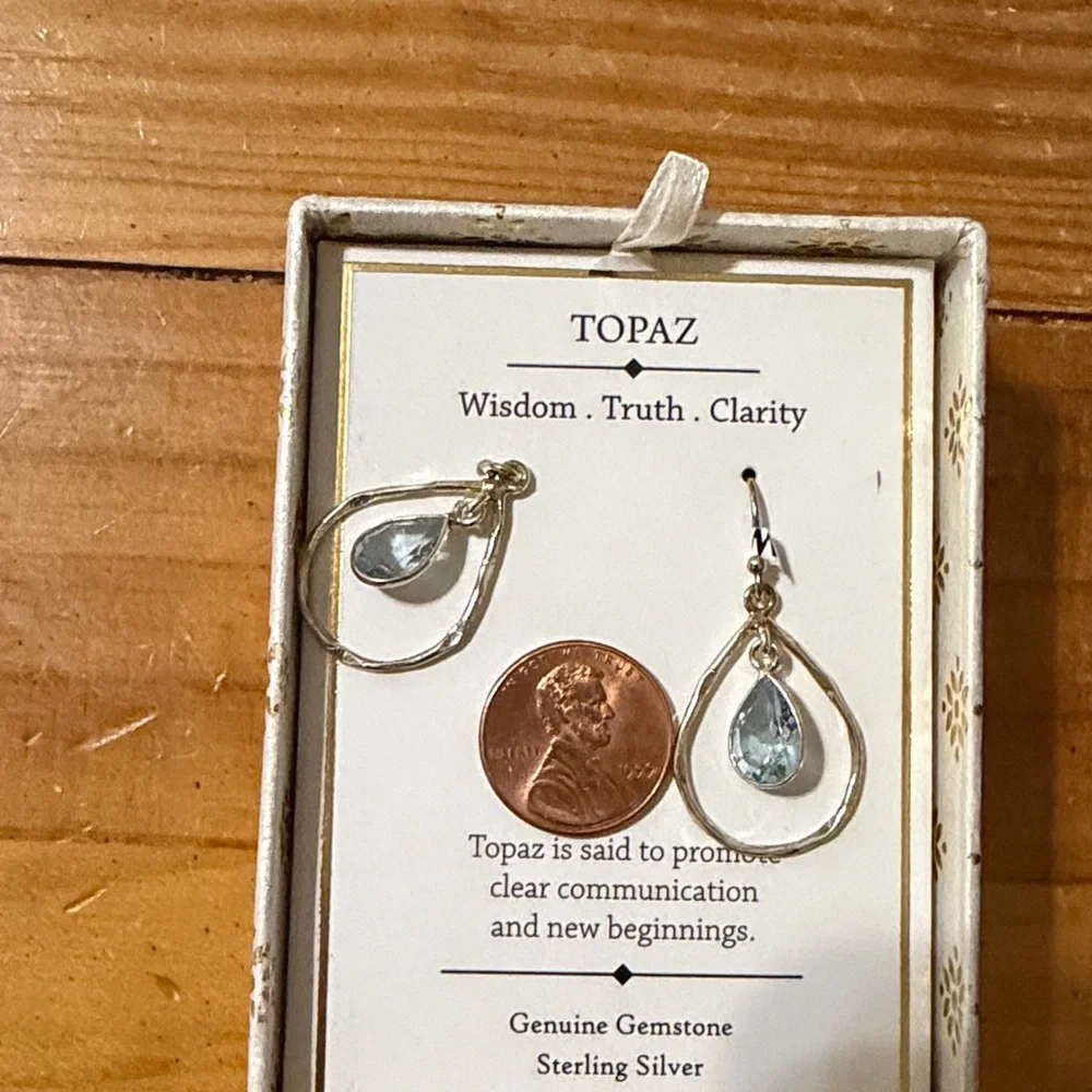 Sterling silver and blue topaz earrings, NIB